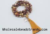 GMN1801 Knotted 8mm, 10mm mookaite 108 beads mala necklace with tassel & charm