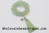 GMN1817 Knotted 8mm, 10mm prehnite 108 beads mala necklace with tassel & charm