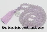 GMN1885 Knotted 8mm, 10mm lavender amethyst 108 beads mala necklace with tassel & charm