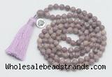 GMN1887 Knotted 8mm, 10mm purple lepidolite 108 beads mala necklace with tassel & charm