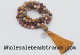 GMN2005 Knotted 8mm, 10mm matte mookaite 108 beads mala necklace with tassel & charm