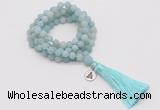 GMN2024 Knotted 8mm, 10mm matte amazonite 108 beads mala necklace with tassel & charm