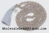 GMN2026 Knotted 8mm, 10mm matte grey agate 108 beads mala necklace with tassel & charm