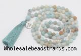 GMN2036 Knotted 8mm, 10mm matte amazonite 108 beads mala necklace with tassel & charm