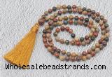 GMN207 Hand-knotted 6mm picasso jasper 108 beads mala necklaces with tassel