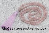 GMN215 Hand-knotted 6mm Madagascar rose quartz 108 beads mala necklaces with tassel