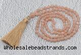 GMN217 Hand-knotted 6mm moonstone 108 beads mala necklaces with tassel