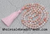 GMN218 Hand-knotted 6mm pink opal 108 beads mala necklaces with tassel