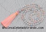 GMN219 Hand-knotted 6mm morganite 108 beads mala necklaces with tassel