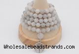 GMN2208 Hand-knotted 8mm, 10mm matte white crazy agate 108 beads mala necklace with charm