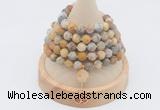 GMN2209 Hand-knotted 8mm, 10mm matte yellow crazy agate 108 beads mala necklace with charm