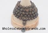 GMN2217 Hand-knotted 8mm, 10mm matte bronzite 108 beads mala necklace with charm