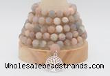 GMN2223 Hand-knotted 8mm, 10mm matte sunstone 108 beads mala necklace with charm