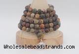 GMN2226 Hand-knotted 8mm, 10mm matte picasso jasper108 beads mala necklace with charm