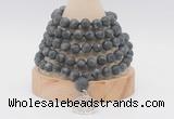 GMN2228 Hand-knotted 8mm, 10mm matte black labradorite 108 beads mala necklace with charm