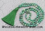 GMN226 Hand-knotted 6mm grass agate 108 beads mala necklaces with tassel