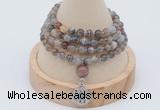 GMN2402 Hand-knotted 6mm Botswana agate 108 beads mala necklace with charm