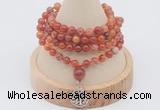 GMN2405 Hand-knotted 6mm fire agate 108 beads mala necklace with charm