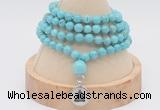 GMN2416 Hand-knotted 6mm blue howlite 108 beads mala necklace with charm