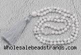 GMN242 Hand-knotted 6mm white howlite 108 beads mala necklaces with tassel