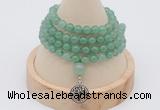 GMN2420 Hand-knotted 6mm green aventurine 108 beads mala necklace with charm