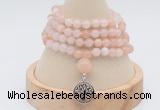 GMN2421 Hand-knotted 6mm pink aventurine 108 beads mala necklace with charm