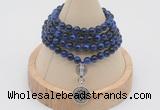 GMN2427 Hand-knotted 6mm blue tiger eye 108 beads mala necklace with charm