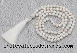 GMN243 Hand-knotted 6mm white howlite 108 beads mala necklaces with tassel