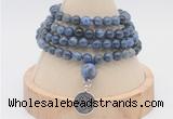 GMN2433 Hand-knotted 6mm dumortierite 108 beads mala necklace with charm