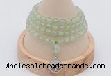 GMN2436 Hand-knotted 6mm prehnite 108 beads mala necklace with charm