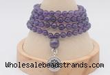 GMN2437 Hand-knotted 6mm amethyst 108 beads mala necklace with charm