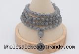 GMN2439 Hand-knotted 6mm labradorite 108 beads mala necklace with charm