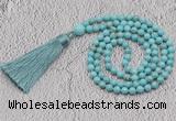 GMN244 Hand-knotted 6mm blue howlite 108 beads mala necklaces with tassel