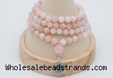 GMN2441 Hand-knotted 6mm natural pink opal 108 beads mala necklace with charm