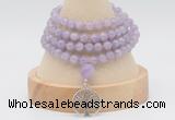 GMN2445 Hand-knotted 6mm lavender amethyst 108 beads mala necklaces with charm