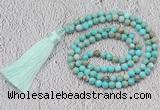 GMN245 Hand-knotted 6mm sea sediment jasper 108 beads mala necklaces with tassel