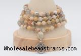 GMN2458 Hand-knotted 6mm yellow crazy lace agate 108 beads mala necklaces with charm