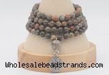 GMN2459 Hand-knotted 6mm ocean agate 108 beads mala necklaces with charm