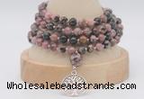 GMN2460 Hand-knotted 6mm rhodonite 108 beads mala necklaces with charm