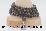 GMN2461 Hand-knotted 6mm bronzite 108 beads mala necklaces with charm