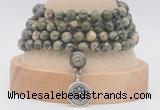 GMN2472 Hand-knotted 6mm rhyolite 108 beads mala necklaces with charm