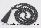 GMN262 Hand-knotted 6mm black lava 108 beads mala necklaces with tassel