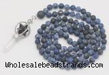 GMN2621 Hand-knotted 8mm, 10mm matte sodalite 108 beads mala necklace with pendant