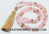 GMN264 Hand-knotted 6mm volcano cherry quartz 108 beads mala necklaces with tassel