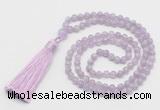 GMN265 Hand-knotted 6mm lavender amethyst 108 beads mala necklaces with tassel