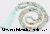 GMN279 Hand-knotted 6mm amazonite 108 beads mala necklaces with tassel