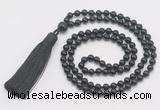 GMN283 Hand-knotted 6mm black onyx 108 beads mala necklaces with tassel