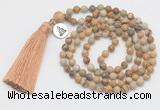 GMN305 Hand-knotted 6mm picture jasper 108 beads mala necklaces with tassel & charm