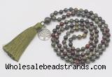 GMN317 Hand-knotted 6mm dragon blood jasper 108 beads mala necklaces with tassel & charm