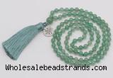 GMN319 Hand-knotted 6mm green aventurine 108 beads mala necklaces with tassel & charm